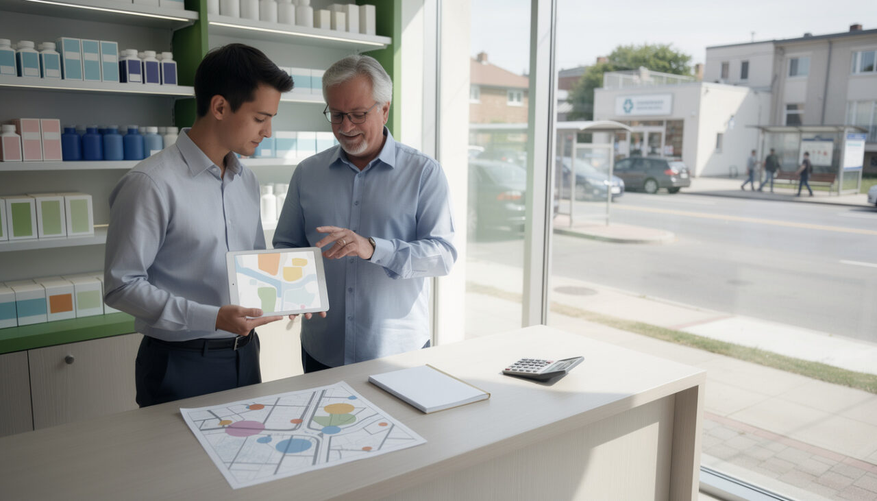 avant d’acheter une pharmacie, analysez sa zone de chalandise : population, concurrence, accessibilité et potentiel commercial pour évaluer son emplacement.